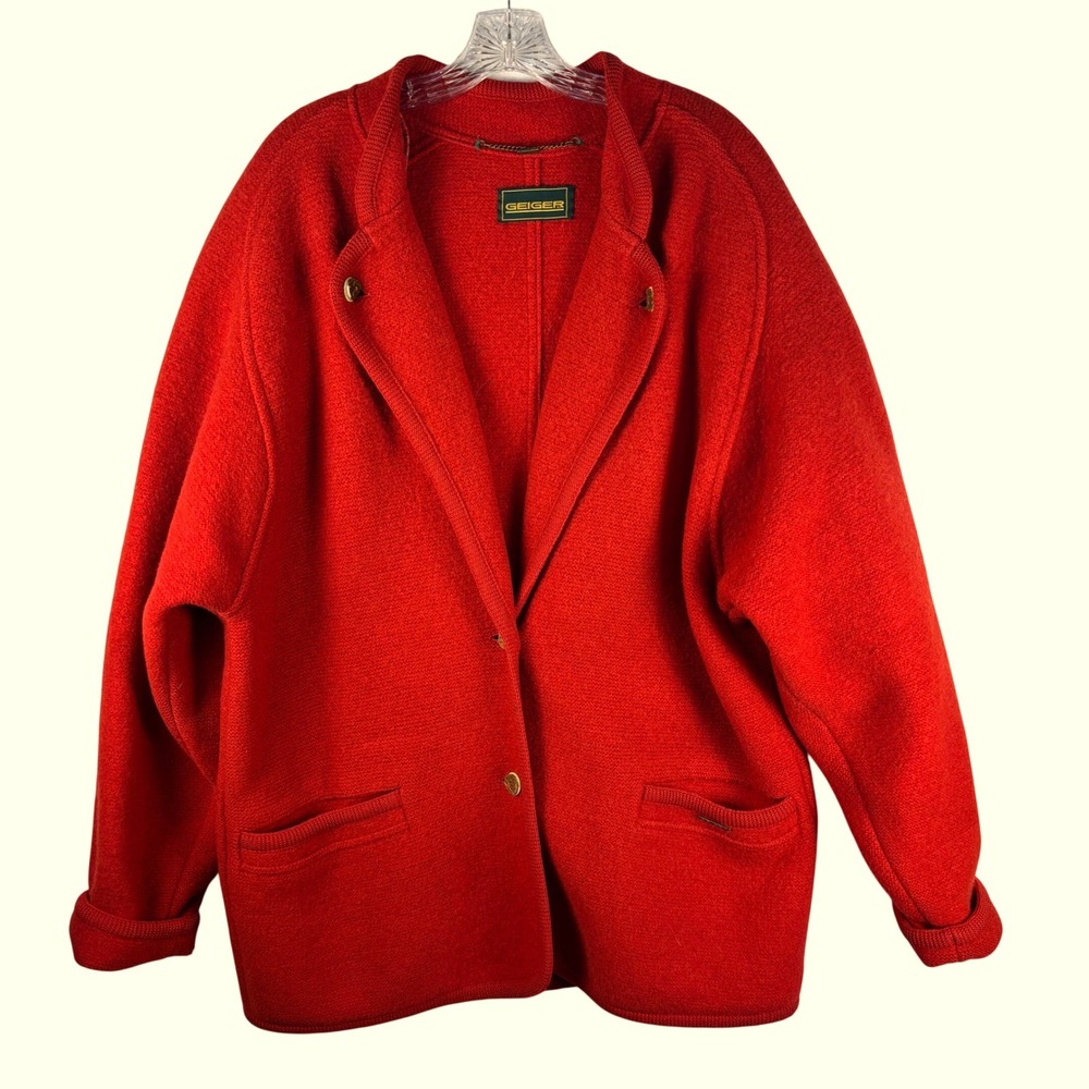 Geiger Red Boiled Wool Jacket Women Blazer Coat Pure New‎ Wool Austrian Made